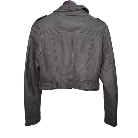 𝅺TCEC Grey Faux Leather Cropped Moto Jacket Size Large - Picture 8 of 16